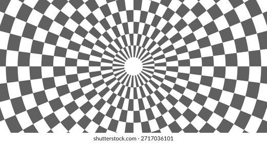 Marco circular a cuadros. Marco de círculo con patrón geométrico de tablero de ajedrez. Borde de ajedrez redondo con patrón cuadrado blanco y negro. Marco redondo de la carrera. Ilustración vectorial sobre fondo blanco.

