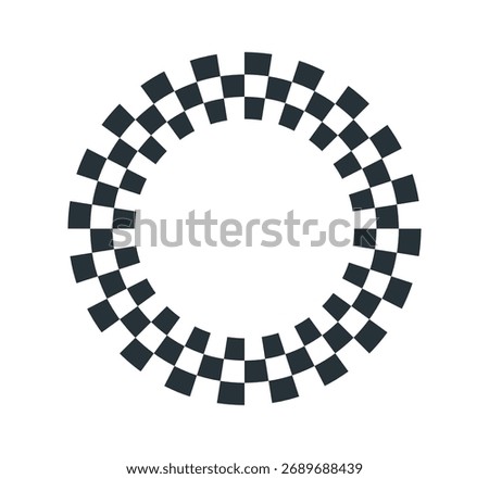 checkered circle. round frame. black and white border for racing motorsport.