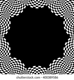 Checkered circular element. Abstract monochrome graphic with squared, checkered pattern.