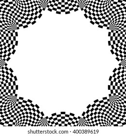 Checkered circular element. Abstract monochrome graphic with squared, checkered pattern.