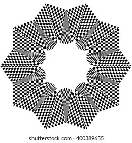 Checkered circular element. Abstract monochrome graphic with squared, checkered pattern.