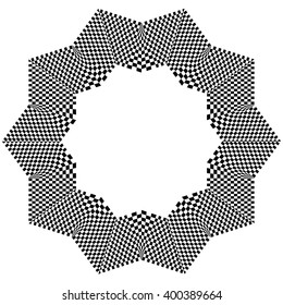 Checkered circular element. Abstract monochrome graphic with squared, checkered pattern.