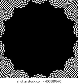 Checkered circular element. Abstract monochrome graphic with squared, checkered pattern.
