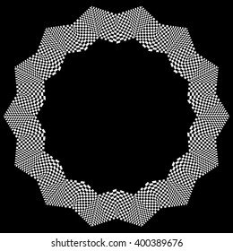 Checkered circular element. Abstract monochrome graphic with squared, checkered pattern.