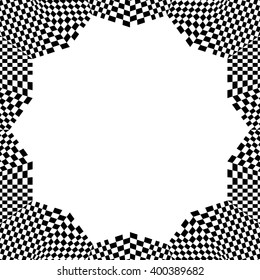 Checkered circular element. Abstract monochrome graphic with squared, checkered pattern.