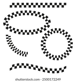 Checkered circular elements. Black and white vector. Geometric abstract design. Dynamic shapes variety.