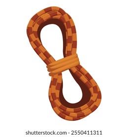 Checkered climbing rope tied in a figure eight knot, a secure and reliable knot used in climbing, mountaineering, and rescue situations