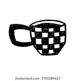 Xícara de café xadrez. Crayon desenhado elemento para o menu café, café. Ilustração vetorial.