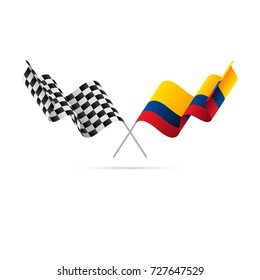 Checkered and Colombia flags. Vector illustration.