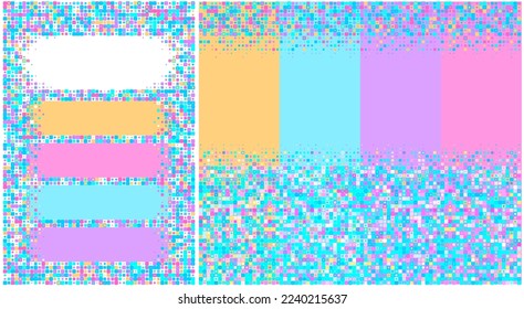 Checkered colorful background. Glitch gradient pastel colors with decorative infographic elements.