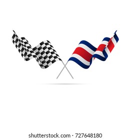 Checkered and Costa Rica flags. Vector illustration.