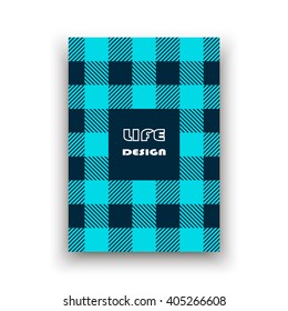 Checkered cover on the basis of dark blue and light blue colors with hatching, Brochure template layout, design, vector Illustration, abstract composition
