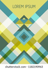 Checkered cover page layout vector template geometric design with triangles and stripes pattern. Ethnic brazilian motifs. Striped bauhaus pattern vector cover design. Trendy geometry.
