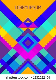 Checkered cover page layout vector template geometric design with triangles and stripes pattern. Carnival brazil motifs. Striped bauhaus pattern vector cover design. Cool geometry.