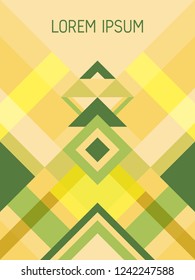 Checkered cover page layout vector template geometric design with triangles and stripes pattern. Carnival mexican motifs. Striped bauhaus pattern vector cover design. Trendy geometry.