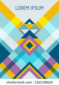 Checkered cover page layout vector template geometric design with triangles and stripes pattern. Ethnic brazil motifs. Striped bauhaus pattern vector cover design. Trendy geometry.