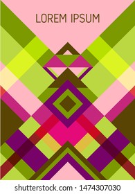 Checkered cover page layout vector template geometric design with triangles and stripes pattern. Festive mexican motifs. Striped bauhaus pattern vector cover design. Cool geometry.