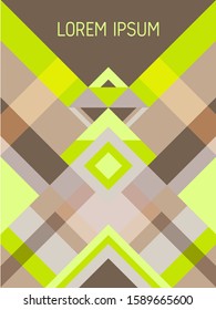 Checkered cover page layout vector template geometric design with triangles and stripes pattern. Festive brazil motifs. Striped bauhaus pattern vector cover design. Cool geometry.