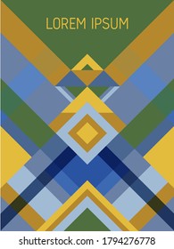 Checkered cover page layout vector template geometric design with triangles and stripes pattern. Carnival brazilian motifs. Striped bauhaus pattern vector cover design. Trendy geometry.