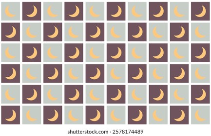 Checkered crescent moon on tosca green and brown checkerboards seamless pattern. For home decor, wallpaper and fabric.