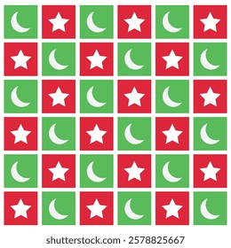 Checkered crescent moon and stars on red and green checkerboards seamless pattern. For home decor, wallpaper and fabric.