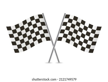 Checkered crossed flags (racing flags), isolated on white background. Vector icon set. Vector illustration.