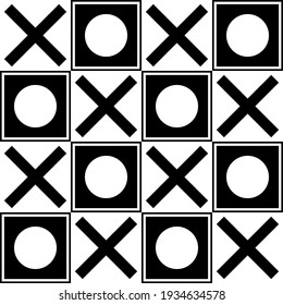 Checkered Crosses And Circles. Abstract Seamless Pattern Crosses Circles. Vector.