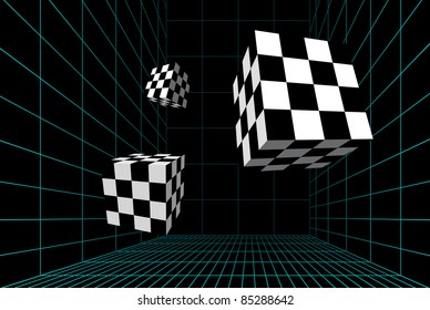 Checkered cubes in a virtual room