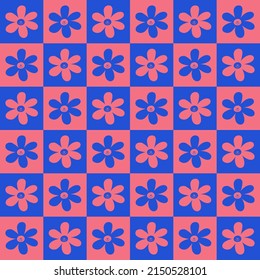 Checkered daisy pattern. Vector seamless pattern.