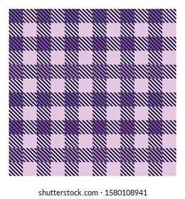 Checkered dark and light purple plaid tartan pattern. Retro fabric print texture.