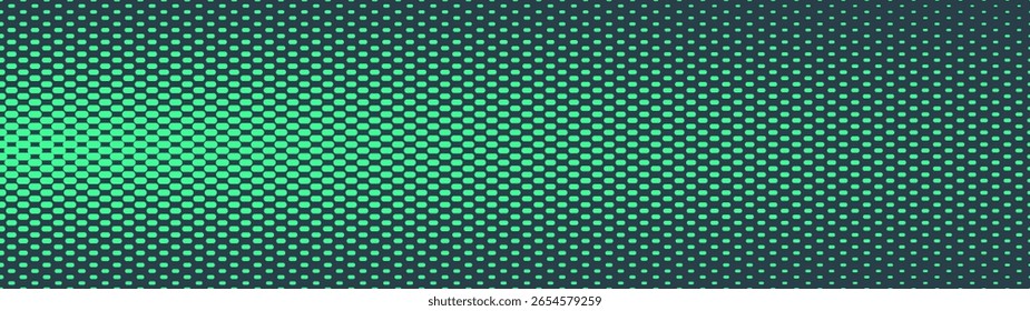 Padrão de meio-tom traço xadrez ultra largo 32:9 taxa de aspecto vibrante turquesa vetor conceitual abstrato plano de fundo. Checkered pontos meio tom ultrawide formato tecnologia futurista brilhante abstração