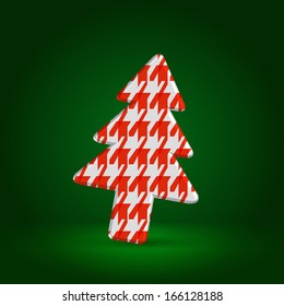 Checkered decorative red fir tree over deep green background