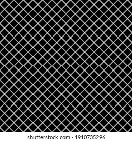 Checkered diagonal fabric design, pattern surface and abstract background. Seamless vector illustration of white lines in the form of rhombuses on a black background.