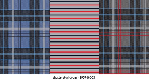 Checkered diagonal plaid pattern set. Tartan Plaid Pattern vector illustration. 