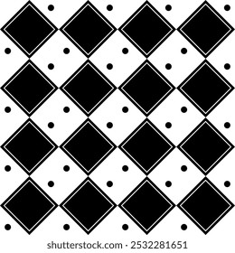 Checkered diamond pattern. Vector simple pattern of black and white squares of rhombuses. Seamless vector and monochrome chess pattern.
