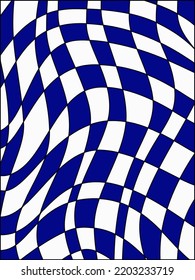 Checkered distorted background with outline. Abstract pattern in a curved cell. Checkerboard background for covers, posters, home decor, office design. Chess pattern. Chessboard surface. Y2k style