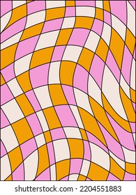 Checkered distorted background with outline. Y2k style. Abstract pattern in a curved cell. Checkerboard background for covers, posters, home decor, office design. Chess pattern. Chessboard surface.