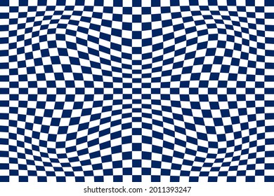 Checkered Distorted Trendy Style Background Making Hallucinatory 3D Visual Effect - Blue on White Backdrop - Vector Wallpaper Graphic Design