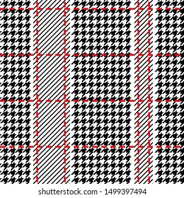 Checkered fabric print with hounds totth motifs. Seamless geometric pattern for scarfs, plaids, coats, suits, uniform. Winter textile collection.