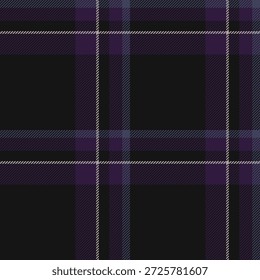 Tecido de textura de tecido xadrez, vetor sem costura de continuidade. Plano de fundo de padrão tartan de verificação de indústria na paleta de cores pretas e escuras.