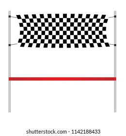 Checkered finish banner with ribbon,illustration isolated on white bakcground. vector illustration