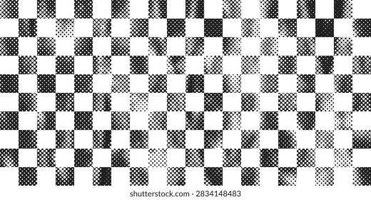 Checkered finish race flag pattern on textured backdrop vector illustration background. Bold motorsport design with racing stripes, dynamic lines, and distressed automotive poster and rally banner.