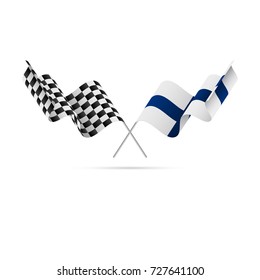 Checkered and Finland flags. Vector illustration.
