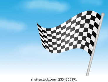 Checkered Flag against Blue Sky. Racing Concept. Vector Illustration.