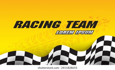 Checkered flag along the edges on a yellow background. Racing flag. Banner for sport racing competition.