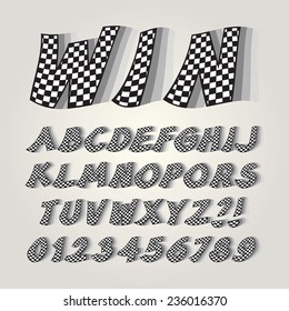 Checkered Flag Alphabet and Numbers, Editable eps10 Vector