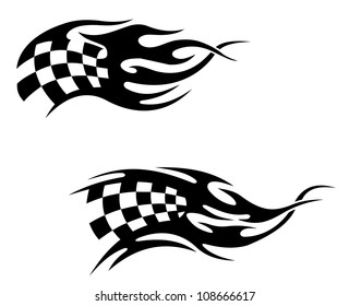 Checkered flag with black flames as a racing or motocross tattoo as a logo. Jpeg version also available in gallery