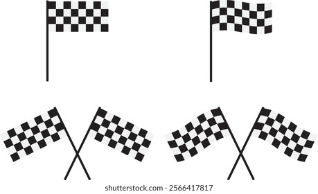 Checkered flag black and white illustration set