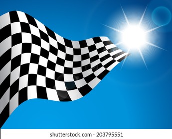 Checkered flag in blue sky
