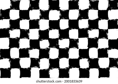 Checkered Flag for car race. Chessboard pattern. Brush strokes grunge design. Painted distress texture. Black and white background ready for print